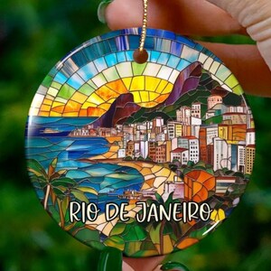 Adorno personalizado de Río de Janeiro/Vitral artificial/Recuerdo único/Regalo de viaje/Aniversario festivo personalizado/Decoración navideña
