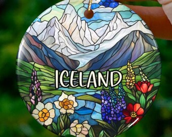 Custom Iceland Ornament |Faux Stained Glass |Unique Ceramic Souvenir |Vacation Travel Gift |Personalized Holiday Ornament |Christmas Decor