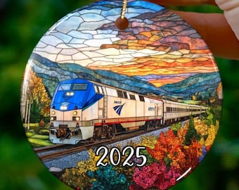 Custom Train Trip 2025 Ornament |Faux Stained Glass |Unique Souvenir |Vacation Travel Gift |Personalized Holiday Anniversary|Christmas Decor