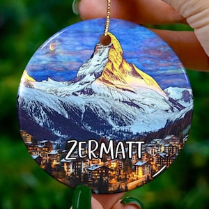 Custom Zermatt Switzerland Ornament |Faux Stained Glass |Unique Souvenir |Vacation Travel Gift |Personalized Holiday |Christmas Decor