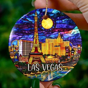 Adorno personalizado de Las Vegas/Vitral artificial/Recuerdo único/Regalo de viaje/Aniversario festivo personalizado/Decoración navideña