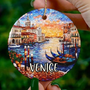 Custom Venice Ornament |Faux Stained Glass |Unique Italy Souvenir |Vacation Travel Gift |Personalized Holiday Anniversary |Christmas Decor