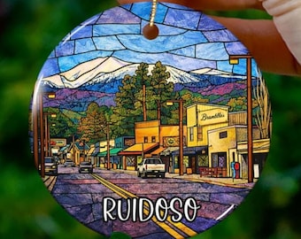 Custom Ruidoso New Mexico Ornament | Faux Stained Glass | Unique Souvenir |Vacation Travel Gift |Personalized Holiday |Christmas Decor