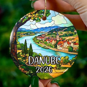 Custom 2026 Danube River Germany Ornament |Faux Stained Glass |Unique Europe Souvenir |Vacation Travel Gift |Personalized Holiday Christmas