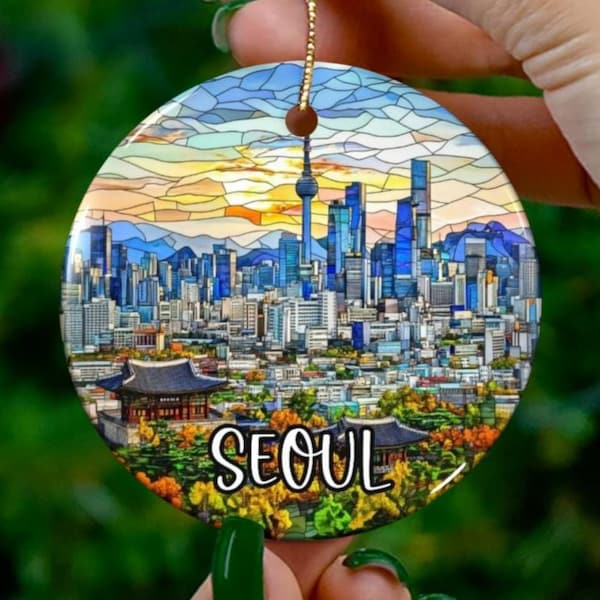 Custom Seoul Korea Ornament |Faux Stained Glass |Unique Souvenir |Vacation Travel Gift |Personalized Holiday Anniversary |Christmas Decor