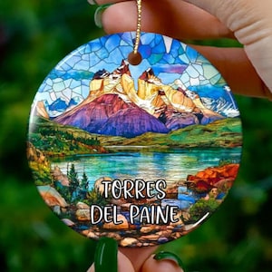 Custom Torres Del Paine Ornament | Faux Stained Glass | Unique Patagonia Souvenir |Vacation Travel Gift |Personalized Holiday |Christmas