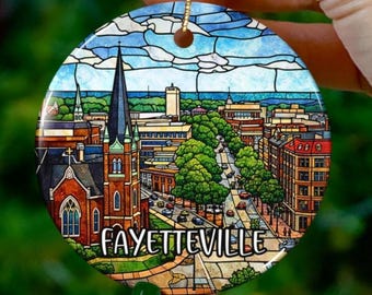 Custom Fayetteville North Carolina Ornament | Faux Stained Glass | Unique NC Souvenir |Vacation Travel Gift |Personalized Holiday |Christmas