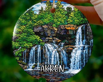 Custom Akron New York Ornament | Faux Stained Glass | Unique NY Souvenir |Vacation Travel Gift |Personalized Holiday |Christmas Decor