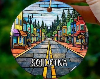 Custom Soldotna Alaska Ornament | Faux Stained Glass | Unique AK Souvenir |Vacation Travel Gift |Personalized Holiday |Christmas Decor