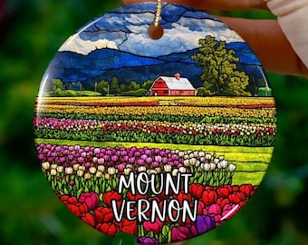 Custom Mount Vernon Washington Ornament | Faux Stained Glass | Unique WA Souvenir |Vacation Travel Gift |Personalized Holiday |Christmas
