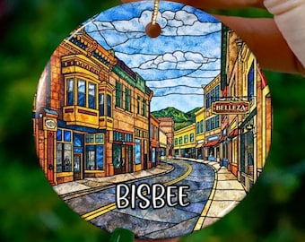 Custom Bisbee Arizona Ornament | Faux Stained Glass | Unique AZ Souvenir |Vacation Travel Gift |Personalized Holiday |Christmas Decor