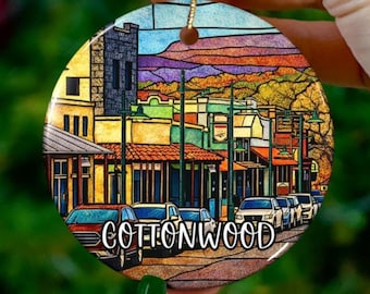 Custom Cottonwood Arizona Ornament | Faux Stained Glass | Unique AZ Souvenir |Vacation Travel Gift |Personalized Holiday |Christmas Decor