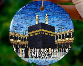 Custom Mecca Ornament | Faux Stained Glass | Unique Saudi Arabia Souvenir |Vacation Travel Gift |Personalized Holiday |Christmas Decor