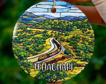 Custom Tehachapi California Ornament | Faux Stained Glass | Unique CA Souvenir |Vacation Travel Gift |Personalized Holiday |Christmas Decor