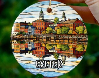 Custom Exeter New Hampshire Ornament | Faux Stained Glass | Unique NH Souvenir |Vacation Travel Gift |Personalized Holiday |Christmas Decor