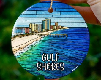 Custom Gulf Shores Alabama Ornament | Faux Stained Glass | Unique AL Souvenir |Vacation Travel Gift |Personalized Holiday |Christmas Decor