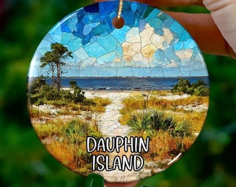 Custom Dauphin Island Alabama Ornament | Faux Stained Glass | Unique Souvenir |Vacation Travel Gift |Personalized Holiday |Christmas Decor