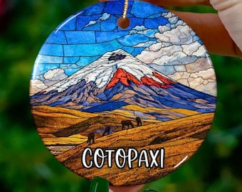Custom Cotopaxi Ecuador Ornament | Faux Stained Glass | Unique Souvenir |Vacation Travel Gift |Personalized Holiday |Christmas Decor