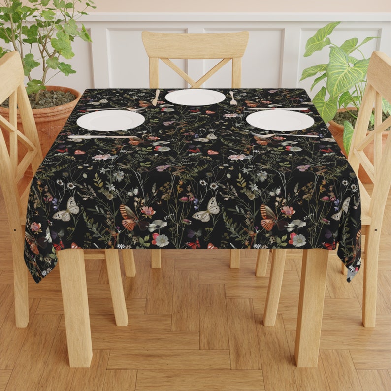 Dark Academia Cottagecore Black Tablecloth | Vintage Apothecary Herbs ...