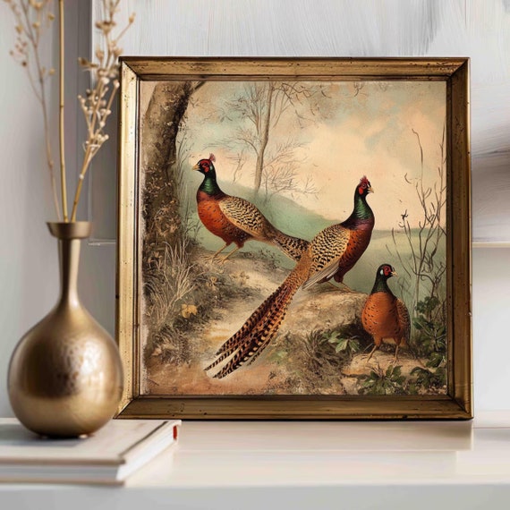 Vintage Pheasant Wildlife Hunter Cabin Decor Print, Fall Accent, Rustic Farmhouse Style, Pheasant Art, Matte Wall Art