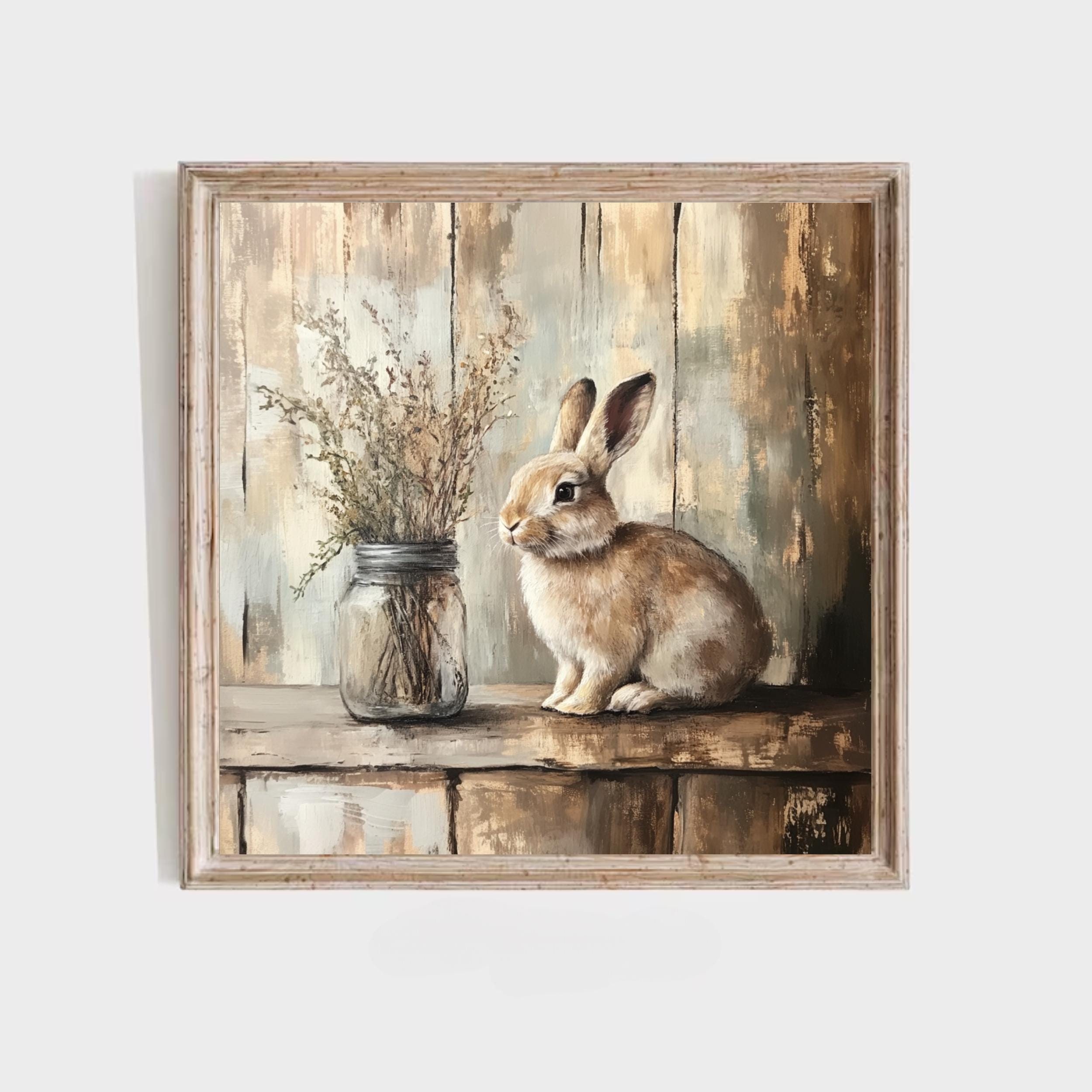 Vintage Rabbit Painting Print, Rustic Farmhouse Wall Art, Antique Bunny ...