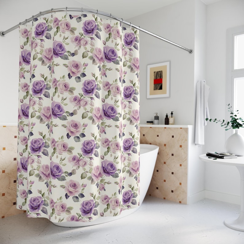 Shabby Chic Pink Purple Roses Shower Curtain Vintage Floral Bathroom