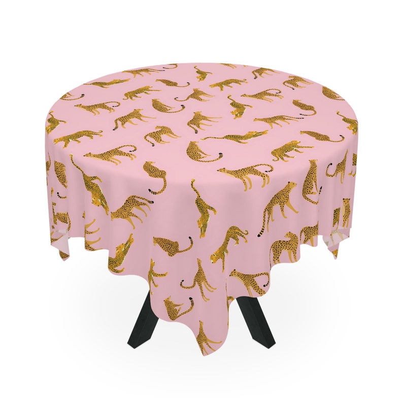 Retro Leopard Tablecloth | Boho Vintage Tablecloth | Blush Pink Exotic Jaguar Jungle Cat | Colorful 60s 70s Maximalist Decor