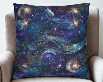 Galaxy Starry Night Throw Pillow Cover, Space Nebula Cushion, Celestial Constellation Decor, Cosmic Universe Accent Pillowcase, Boho Home
