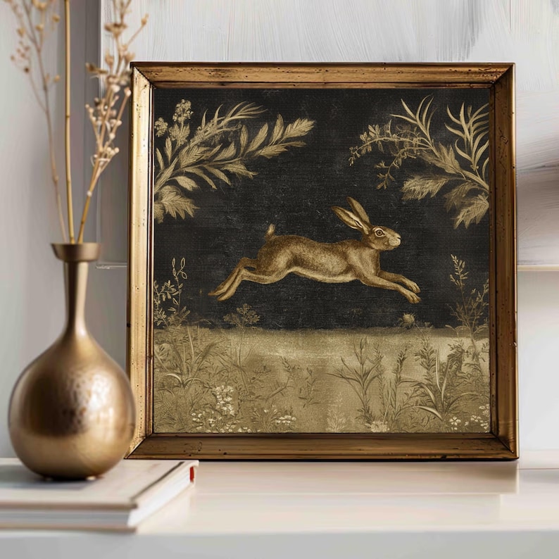 Vintage Rustic Bunny Wall Art |leaping Rabbit Design |cottagecore ...