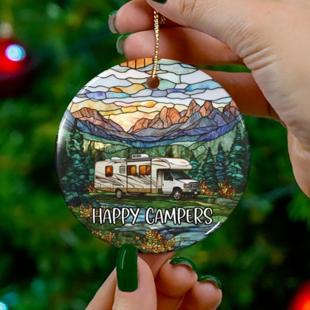 Custom RV Happy Campers Ornament |faux Stained Glass |unique Camping ...