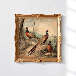 Vintage Pheasant Wildlife Hunter Cabin Decor Print, Fall Accent, Rustic Farmhouse Style, Pheasant Art, Matte Wall Art