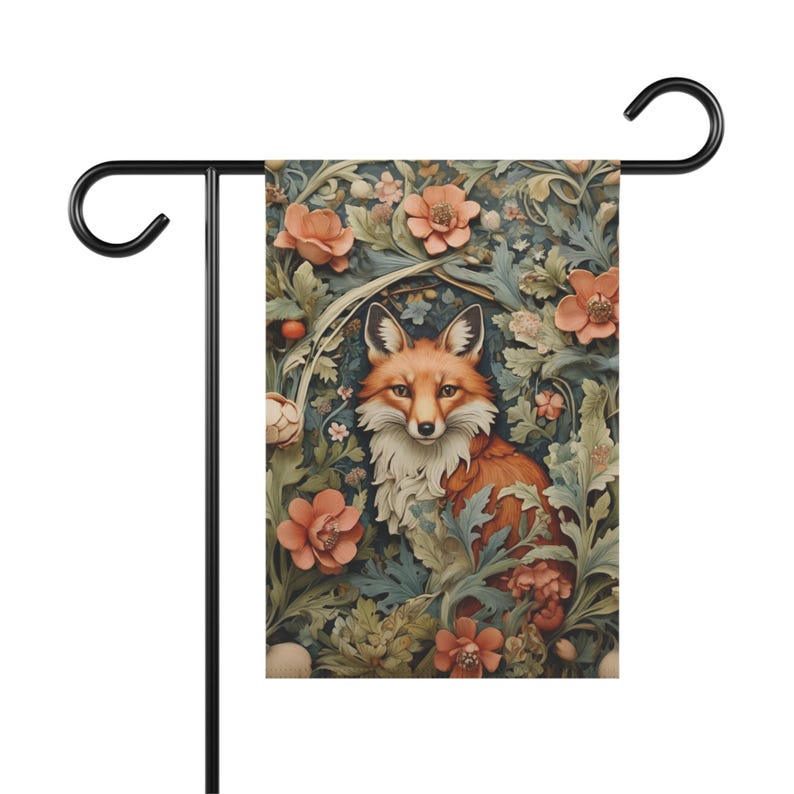 Botanical Fox Garden Banner, Outdoor Decor, Floral Home Flag, Nature Lover Gift, Fall Decor, Garden Party Decoration, Fox Lover Yard Sign