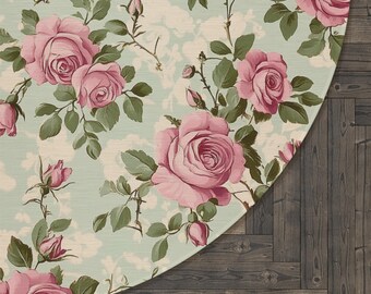 Vintage Victorian Pink Rose Round Area Rug 60