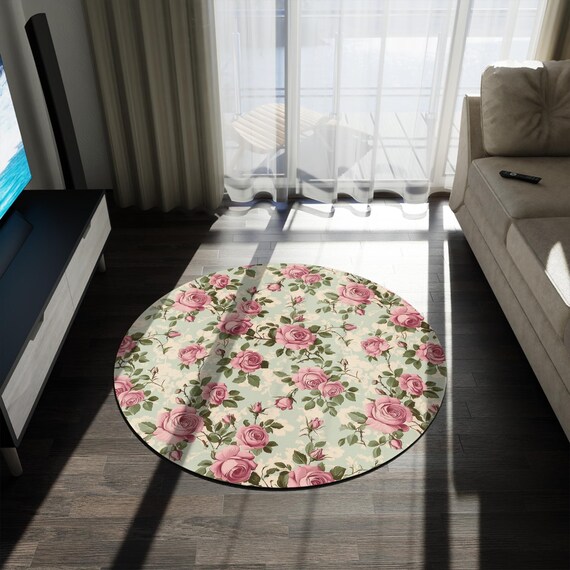 Vintage Victorian Pink Rose Round Area Rug 60