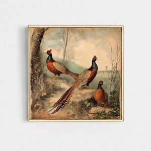 Vintage Pheasant Wildlife Hunter Cabin Decor Print, Fall Accent, Rustic Farmhouse Style, Pheasant Art, Matte Wall Art