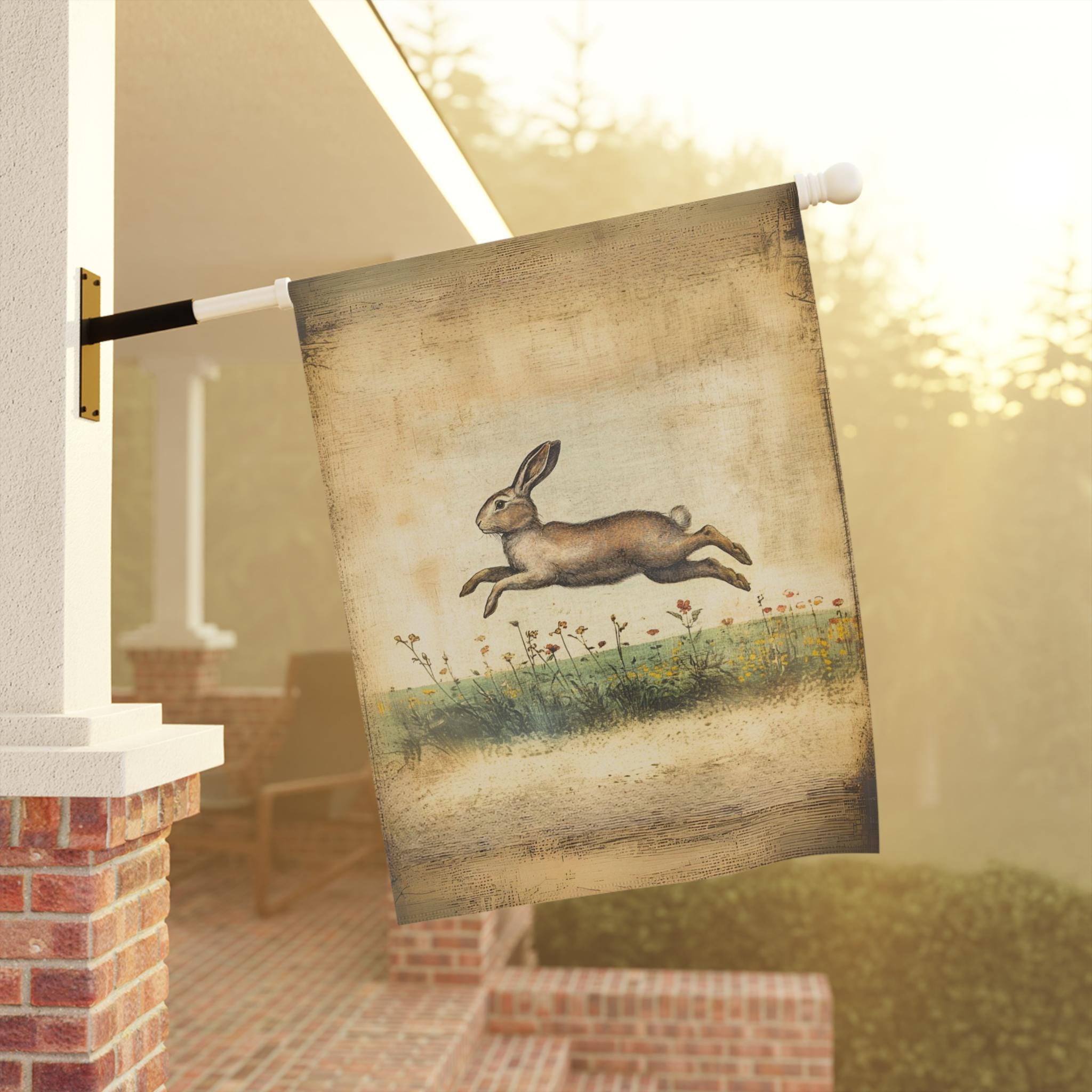 Pasen Tuinvlag Met Kat In Bunny Oren - Dubbelzijdige Burlap Paasvlag 30x45 Cm Voor Tuin En Balkon