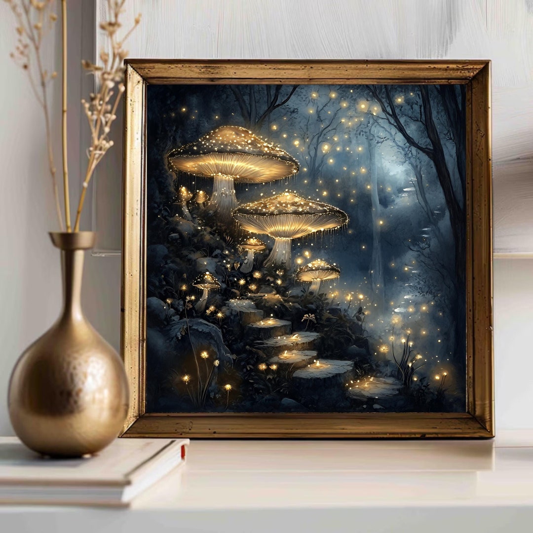 Enchanted Forest Art Print, Whimsical Mushroom Wall Decor, Fairy Tale ...