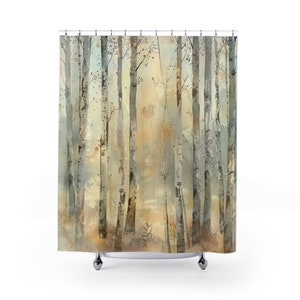White Aspen Shower Curtain Forest Bathroom Decor Interior Design Luxury, Gift for Her, Housewarming Gift, Birthday Gift, Modern Shower