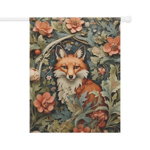 Botanical Fox Garden Banner, Outdoor Decor, Floral Home Flag, Nature Lover Gift, Fall Decor, Garden Party Decoration, Fox Lover Yard Sign