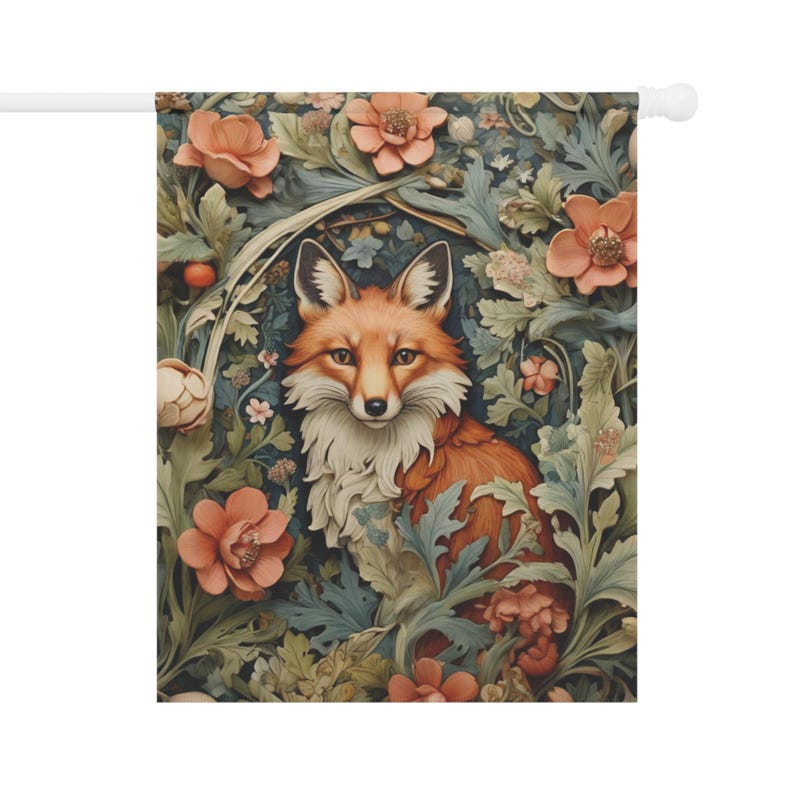 Botanical Fox Garden Banner, Outdoor Decor, Floral Home Flag, Nature Lover Gift, Fall Decor, Garden Party Decoration, Fox Lover Yard Sign