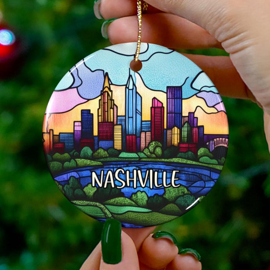 Benutzerdefinierte Nashville TN Ornament |Faux Buntglas |Einzigartiges Souvenir |Urlaub Reise Geschenk |Personalisierter Feiertag Jahrestag |Weihnachtsdekor