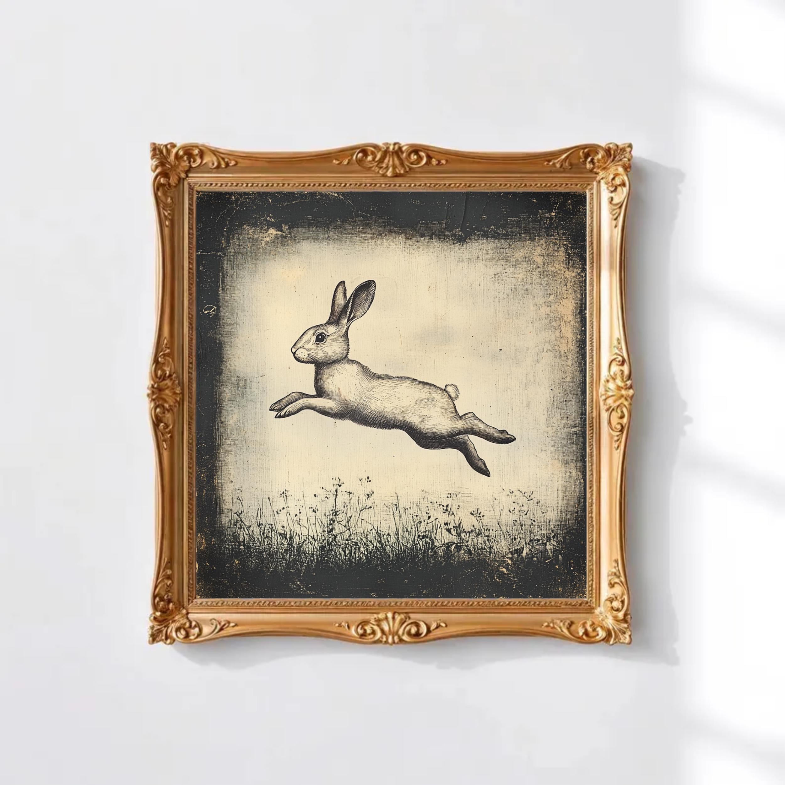 Vintage Leaping Rabbit Wall Art Print, Rustic Farmhouse Decor, Antique ...