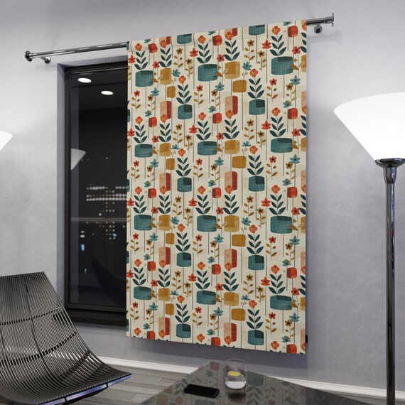 Retro-Vorhänge Mid-Century – Abstrakt Geometrisch, Verdunkelungsstoff, 2-teiliges Set, Für Schlafzimmer & Wohnzimmer