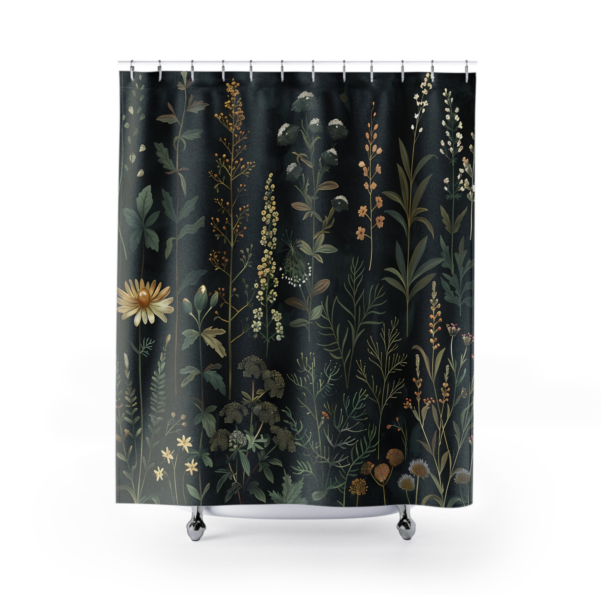 Moody – Tenda Doccia Bohémien Con Motivo Botanico Foglie Verdi – 180x180 Cm – Con Ganci Inclusi