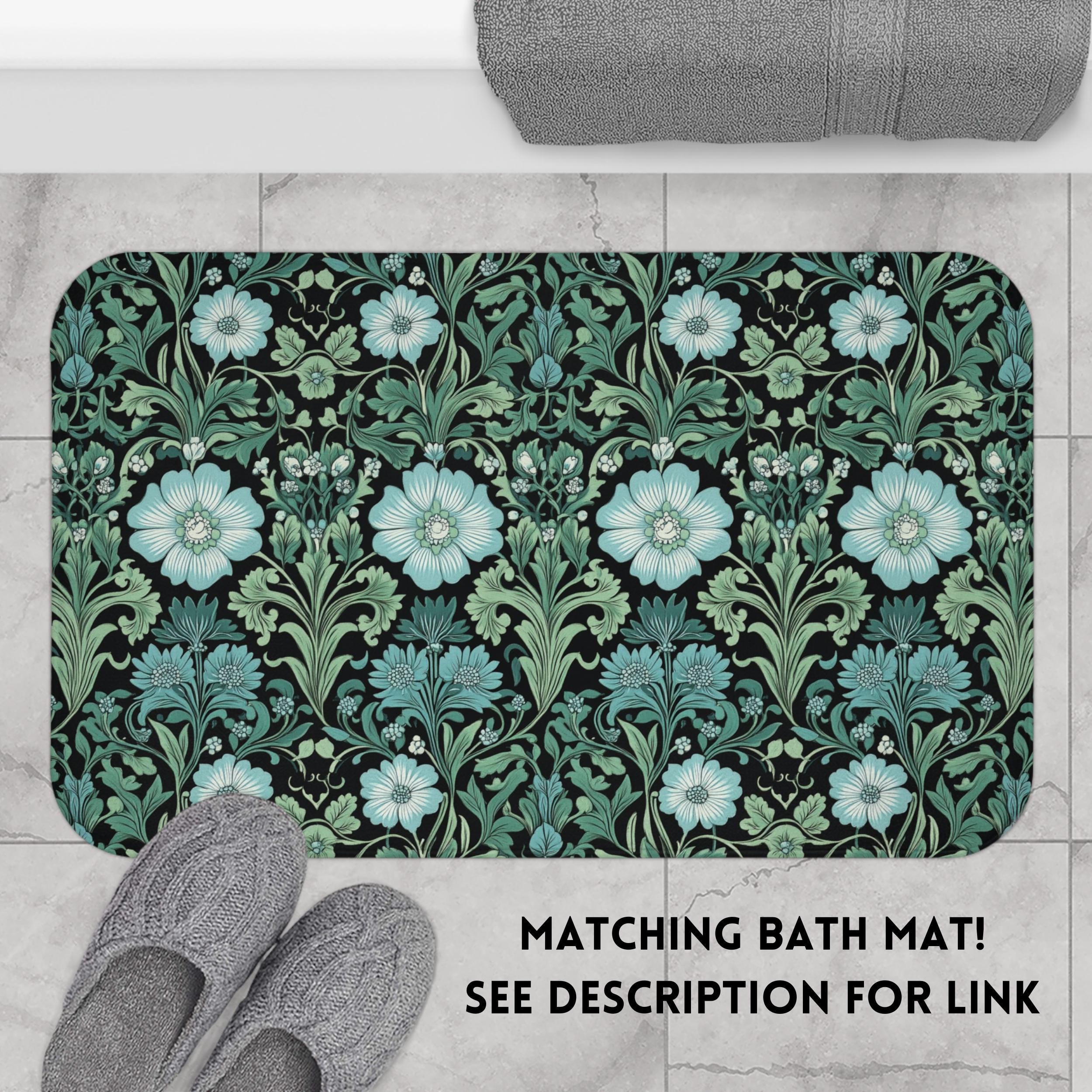 William Morris Inspired Shower Curtain | Black Blue Green Antique