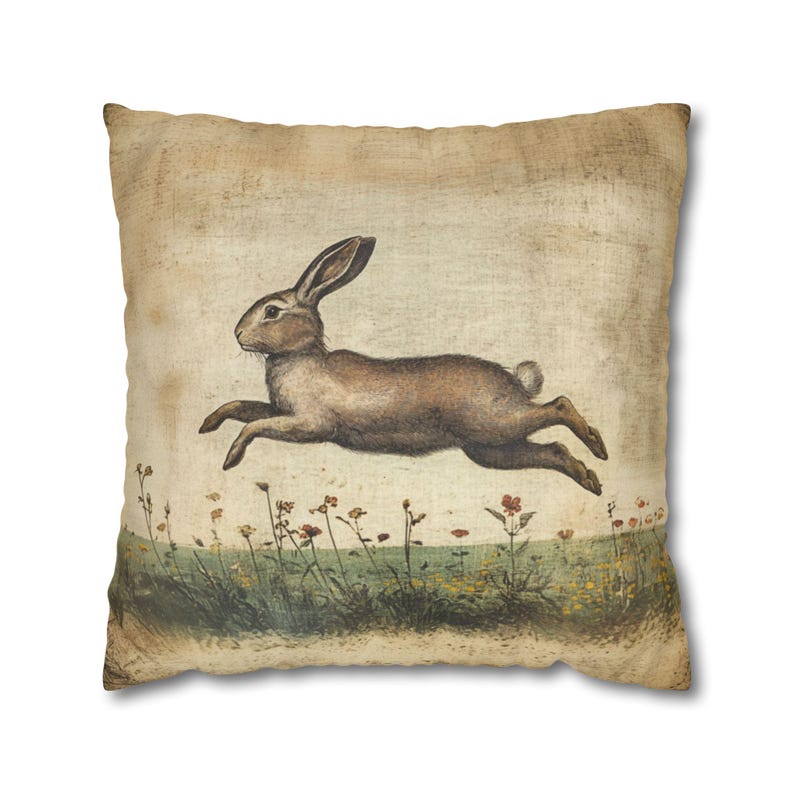 Vintage Leaping Bunny Pillow Cover | Spring Easter Decor |Rustic Rabbit Design |Cottagecore Vintage Farmhouse |Nostalgic Bunny Accent Pillow