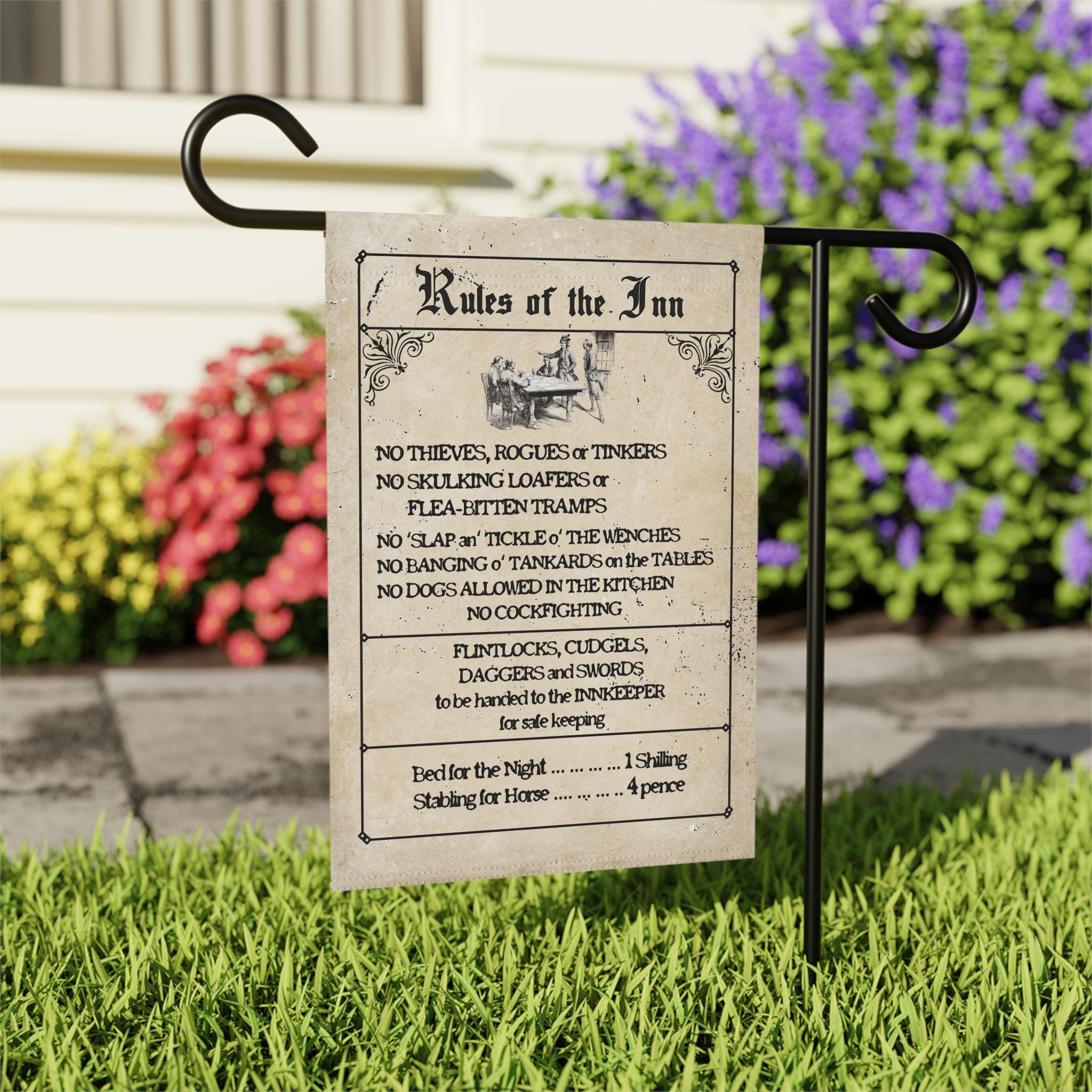 Colonial Sign Posts Colonial America Rules of the Inn Aged Document Garden Flag, Yard Flag ...