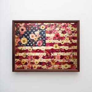 Bloemen poster Amerikaanse vlag, vintage woondecoratie, kunst aan de muur, cadeau patriottische Americana, decoratie Independence Day, canvas bloem vlag