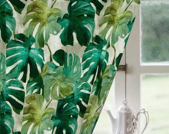 Monstera Leaf Window Blackout Curtain Panel, Tropical Botanical Drapes, Green Jungle Plant Decor, Nature Living Room,Boho Home (1pc) 50"x84"