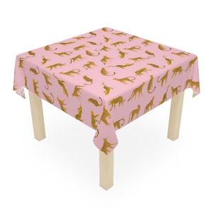 Retro Leopard Tablecloth | Boho Vintage Tablecloth | Blush Pink Exotic Jaguar Jungle Cat | Colorful 60s 70s Maximalist Decor